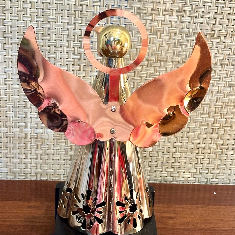 🎄🌟2xHP🌟VTG 1990s Copper & Brass Angel Candlestick Holder Home For Holidays - Picture 6 of 13